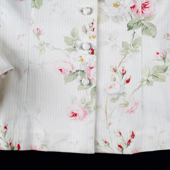 Ralph Lauren Floral Jacket Cabbage Rose Striped High Neck Multi-button - Picture 5 of 12